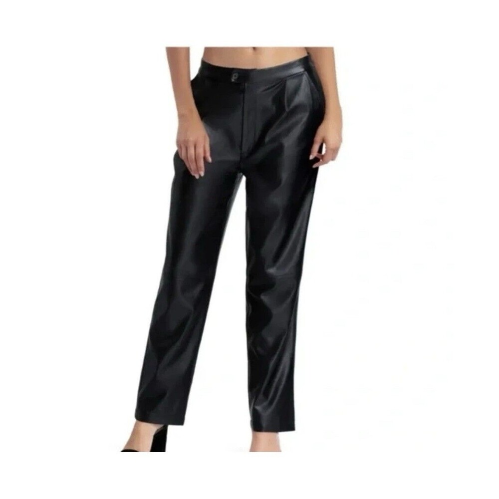 New H By Halston Ankle Length Straight Leg Faux Leather Pants Sz L Retail $89